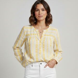 LOFT Yellow Floral Eyelet Top Bloude XL Cottagecore Stripe Boho Coquette Spring